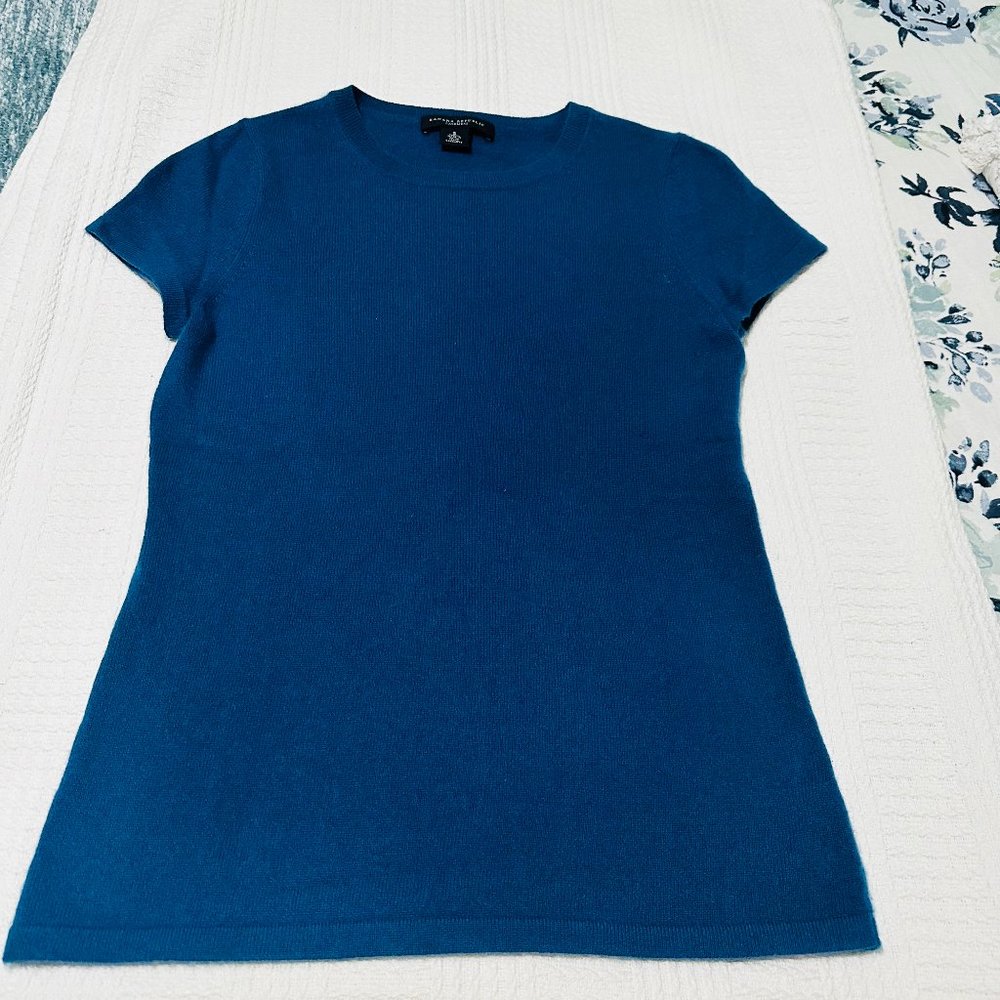 Banana Republic 100% Cashmere Short Sleeve Sweater in Teal Blue, Size Small